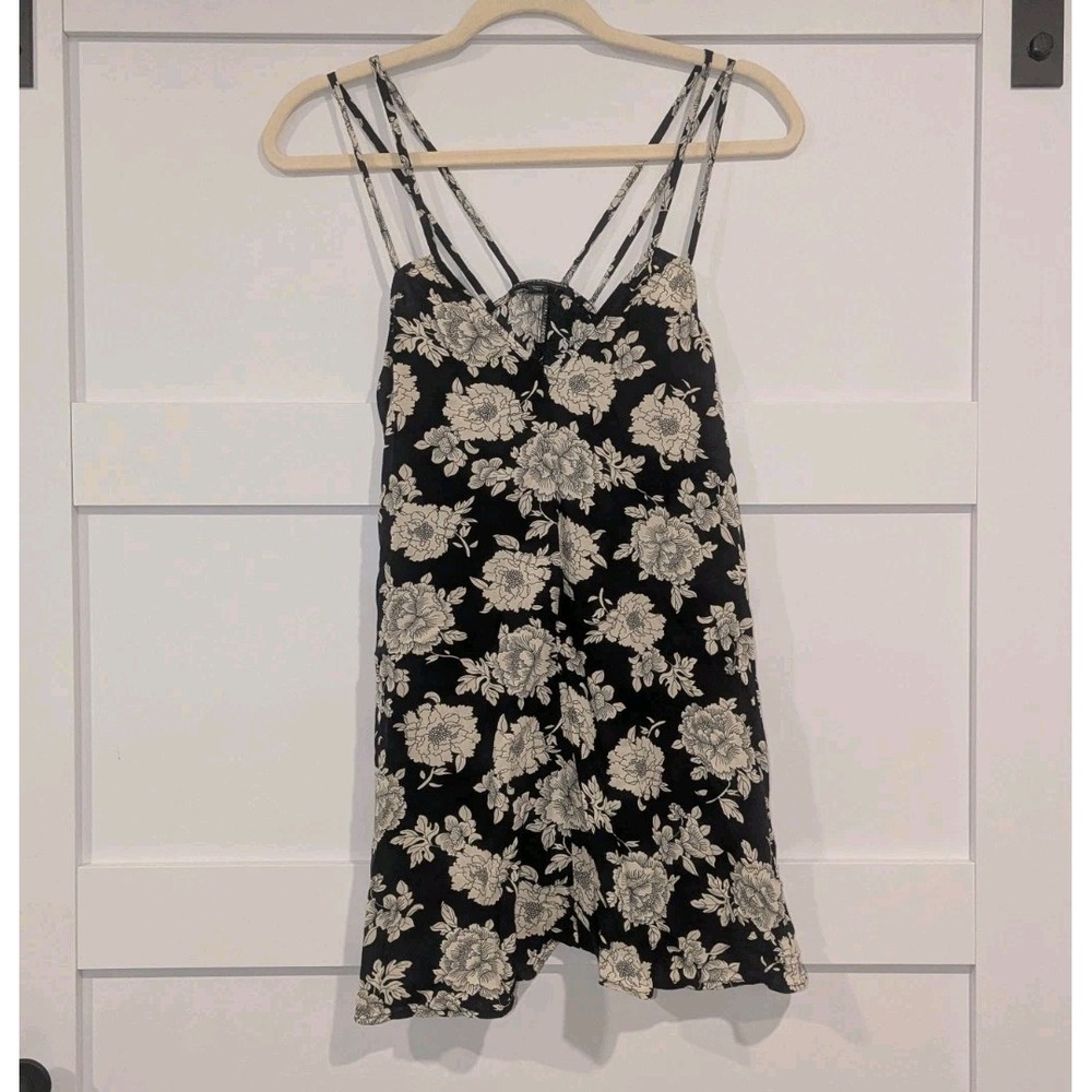 90s Y2K Black Floral Mini Dress Double Strap Brandy Melville One Size